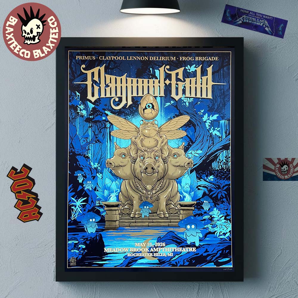 Claypool Gold Primus Claypool Lennon Delirium And Frog Brigade Rochester Hills Michigan 2026 Venue Poster At Meadow Brook Amphitheatre On May 31 2026 Poster Canvas