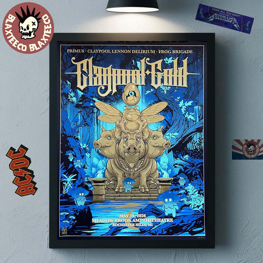 Claypool Gold Primus Claypool Lennon Delirium And Frog Brigade Rochester Hills Michigan 2026 Venue Poster At Meadow Brook Amphitheatre On May 31 2026 Poster Canvas