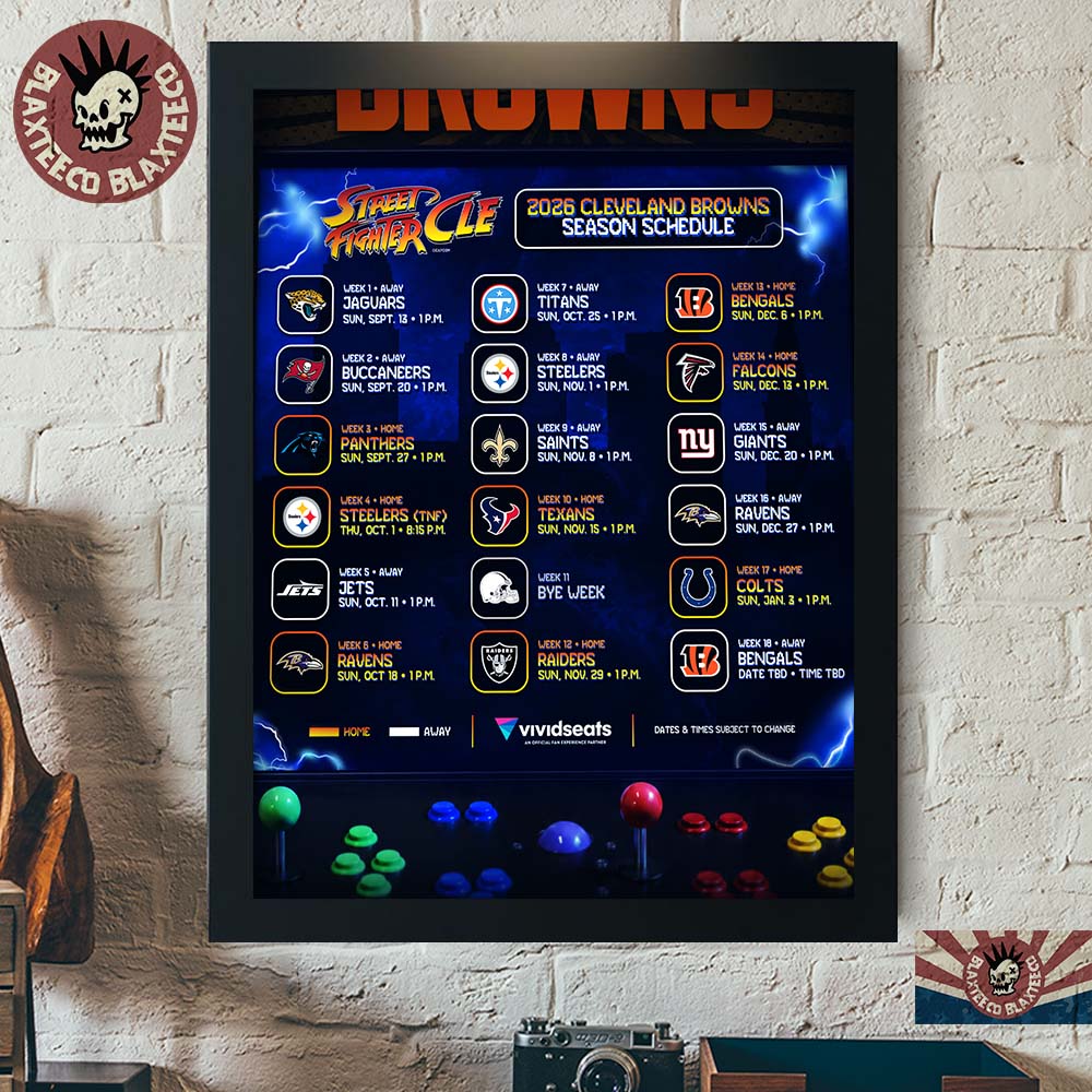 Cleveland Browns NFL 2026 Season Schedule All Kickoffs Street Fighter CLE Home Decor Poster Canvas