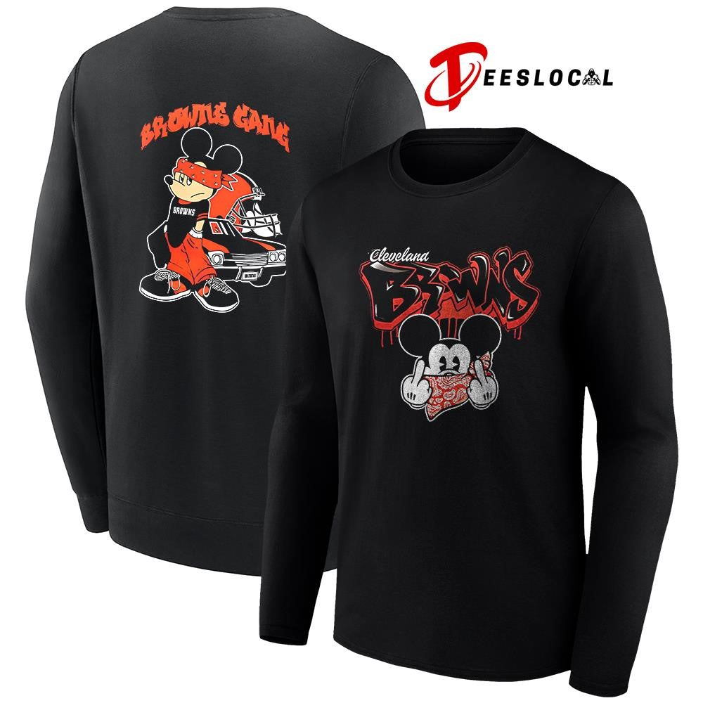 Cleveland Browns x Gangsta Mickey Mouse middle finger shirt