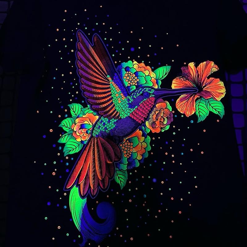Colibri Flor Cotton Black T-Shirts