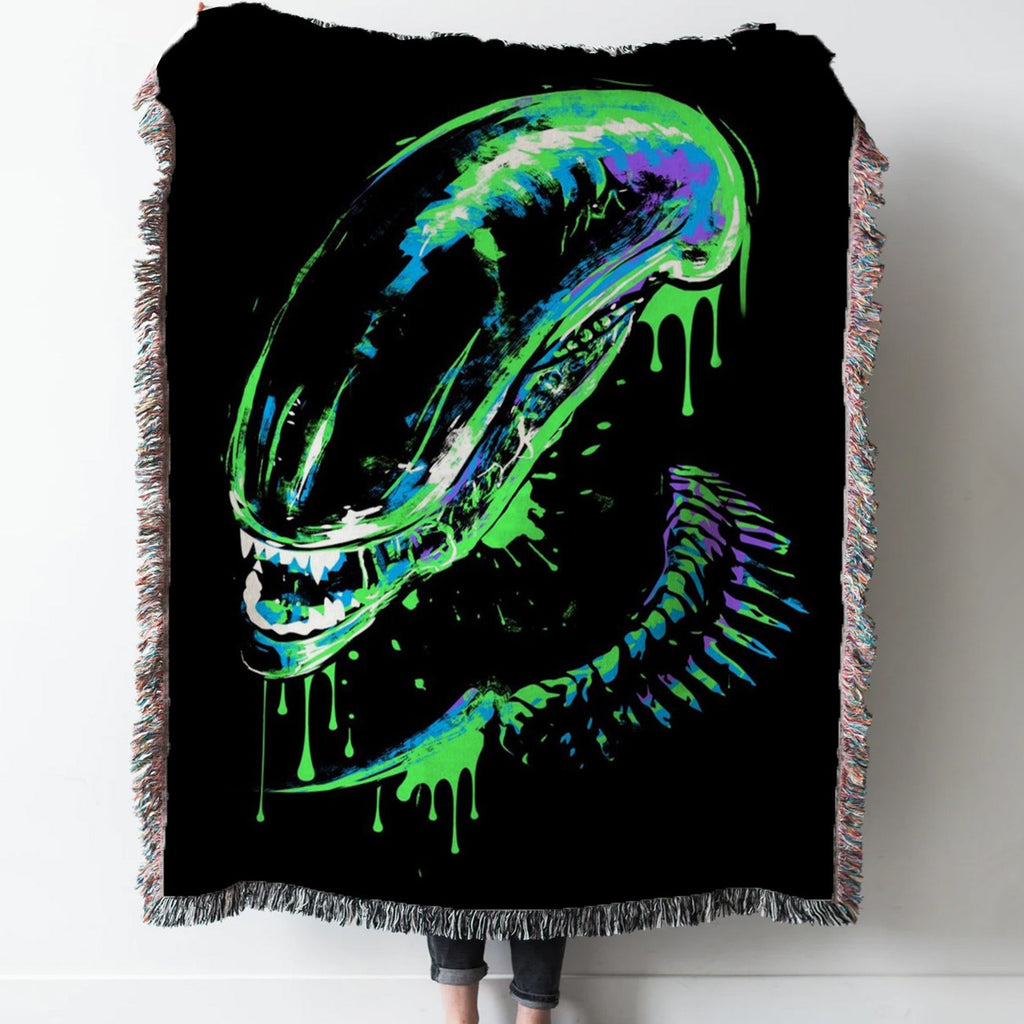 Colorful Xenomorph Woven Tapestry Throw Blanket with Fringe