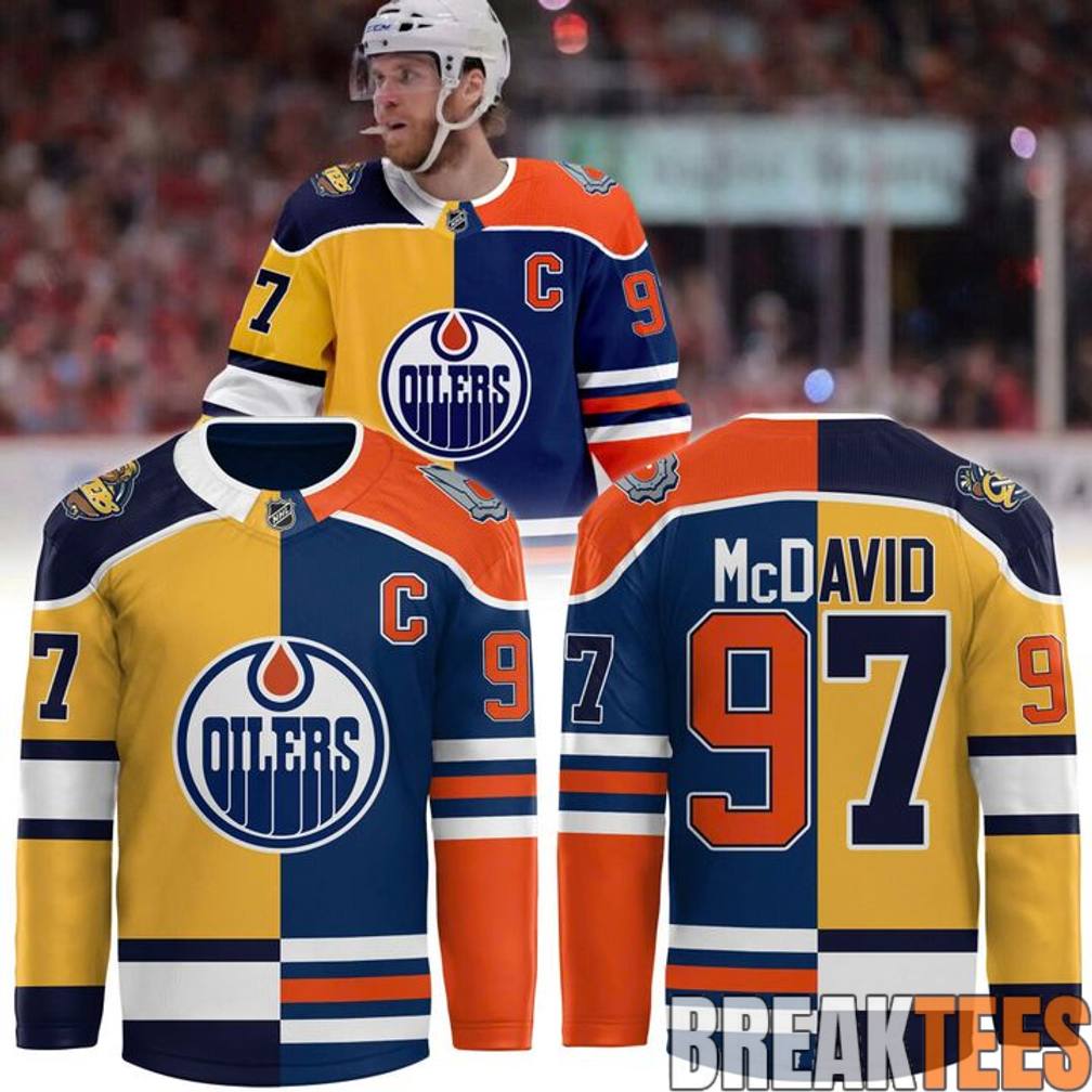 Connor McDavid x Edmonton Oilers x Erie Otters Split Color Hockey Jersey – No.97 Legacy Edition