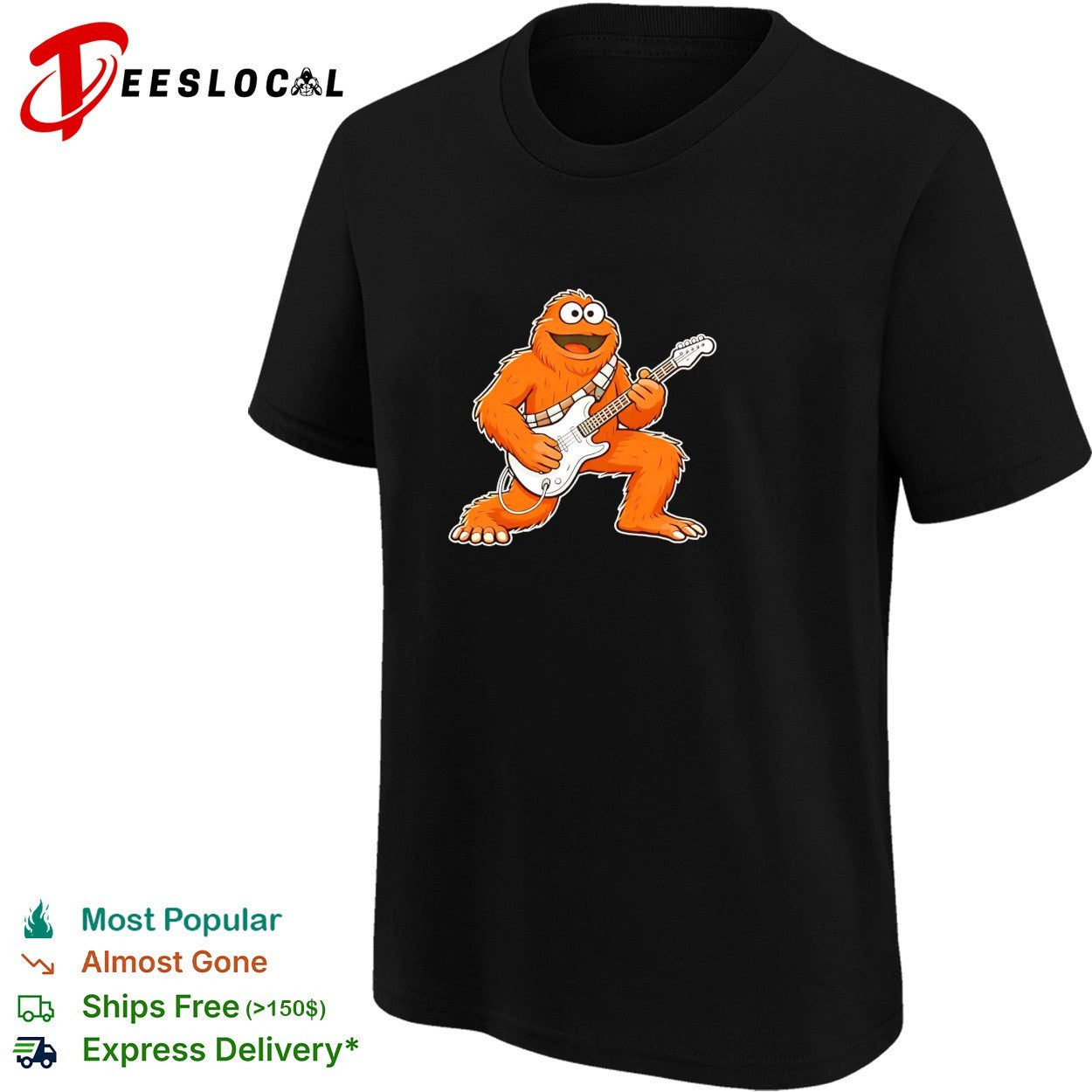 Cookie Monster Chewbacca Star Wars Sesame Street Mashup Playing Electric Guitar shirt
