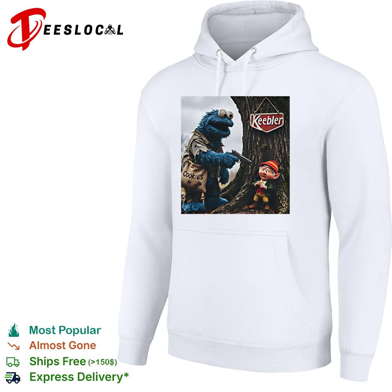 Cookie Monster robbing Keebler elf tree cookies humor shirt