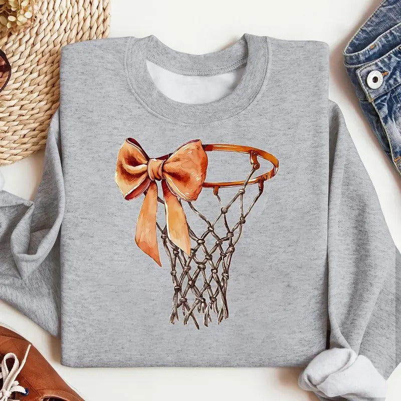 Coquette Bow Basketball Game Day Hop Basketball Mama Basketball Mom Coquette Basketball Game Day Casual Classic Cotton T-Shirts