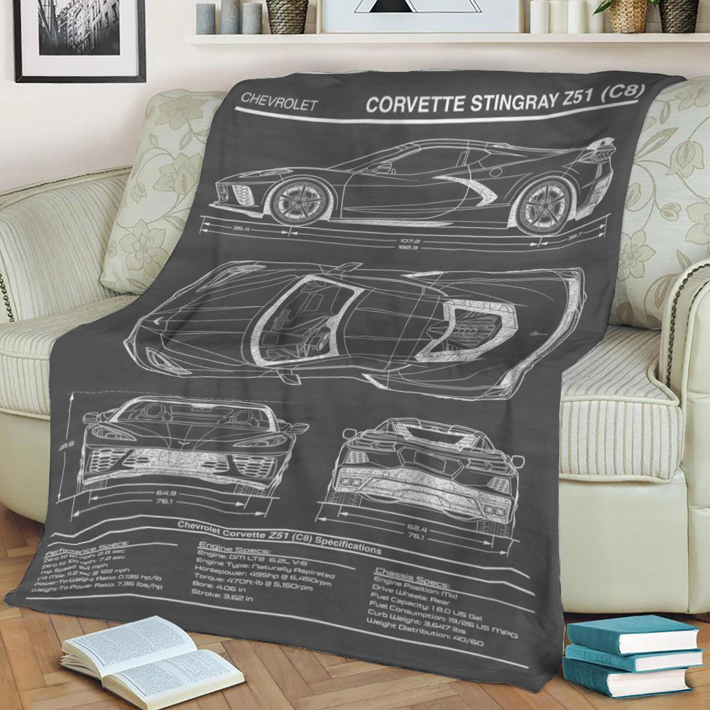 Corvette Stingray C8 Z51 Fleece Throw Blanket
