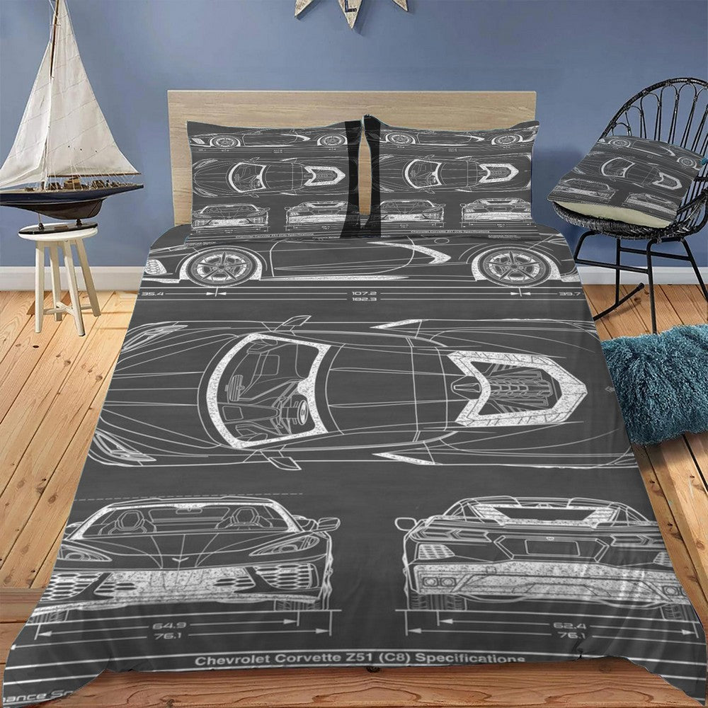 Corvette Stingray C8 Z51 Bedding Set (Duvet Cover & Pillow Shams)