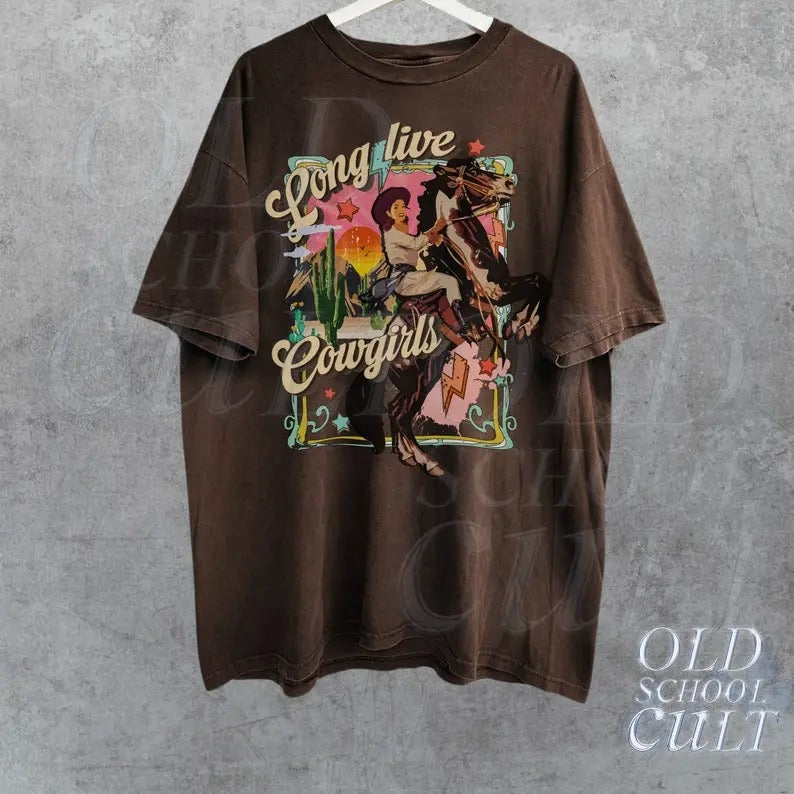 Cowgirl Western Vintage 90s Western Shirt Retro Cowgirl Rodeo Oversize Cowboy Shirt Wild West Cool Her T-Shirts