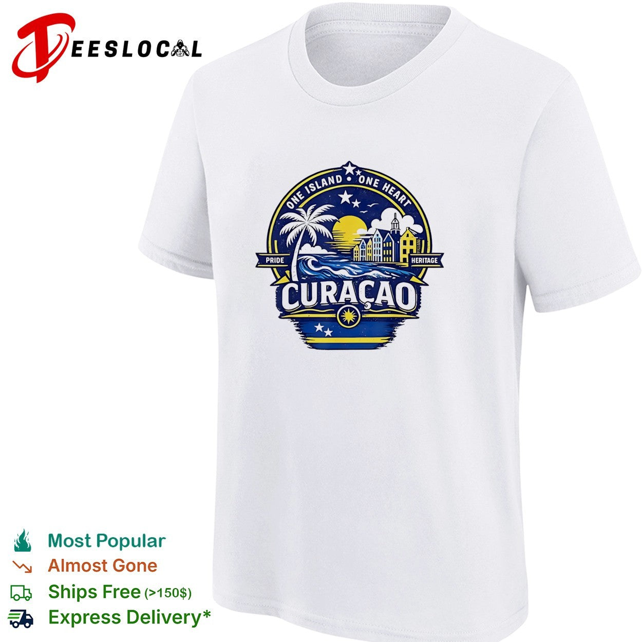 Curaçao one island one heart pride heritage tropical island emblem art shirt