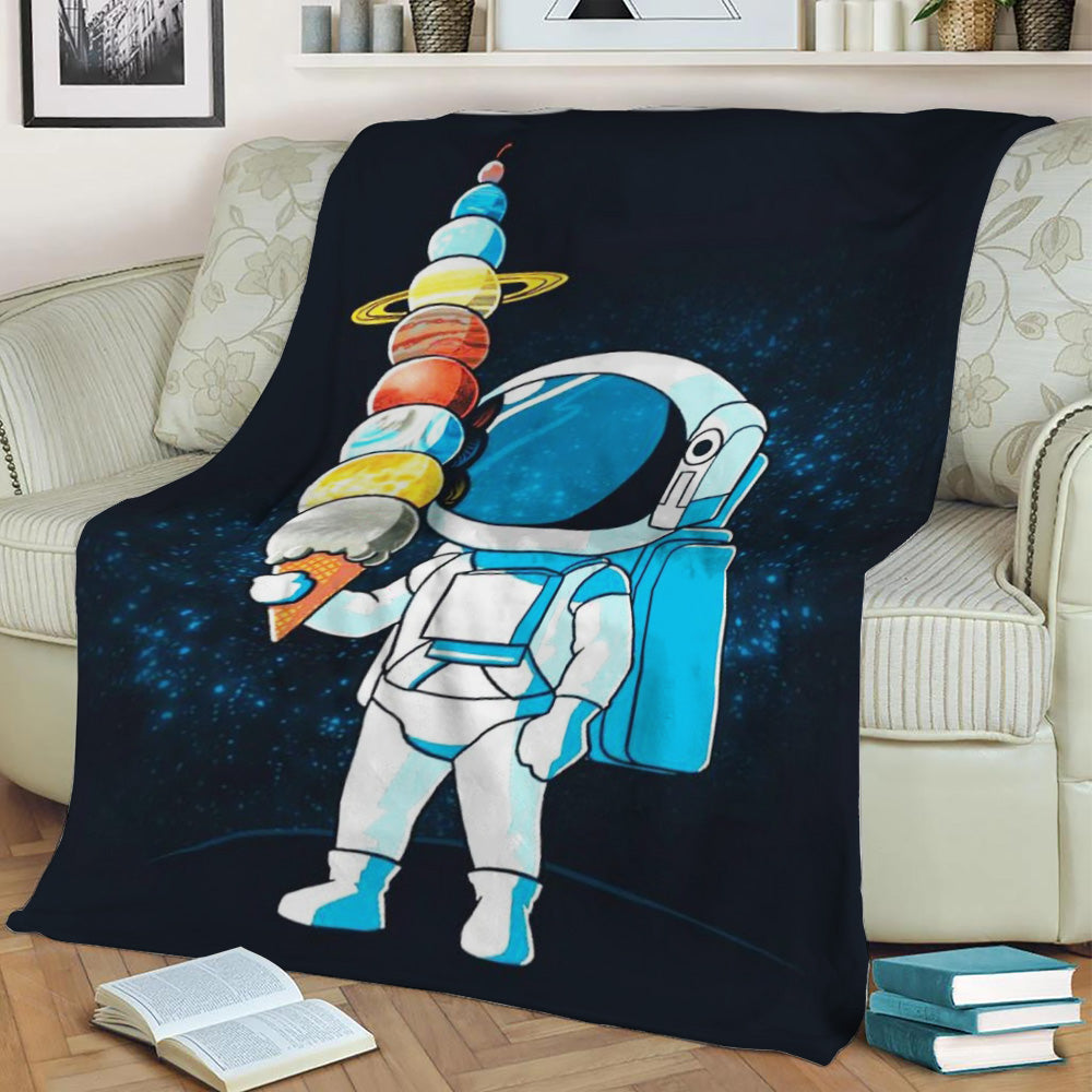 Cute Funny Astronaut Space Fleece Throw Blanket