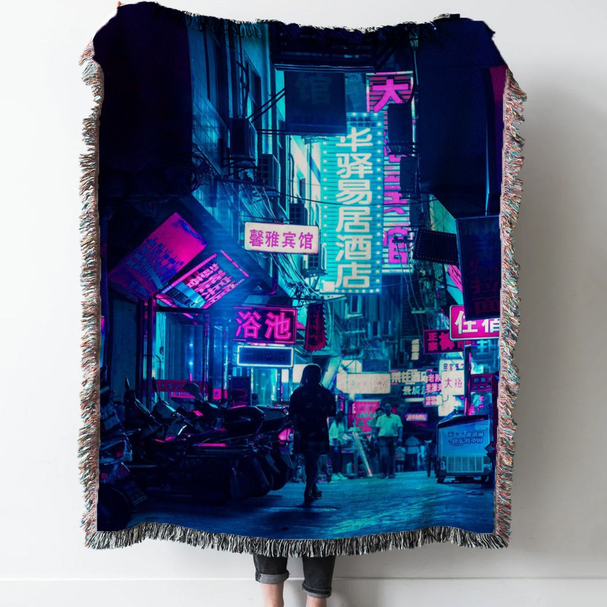 Cyberpunk Tone Woven Tapestry Throw Blanket with Fringe