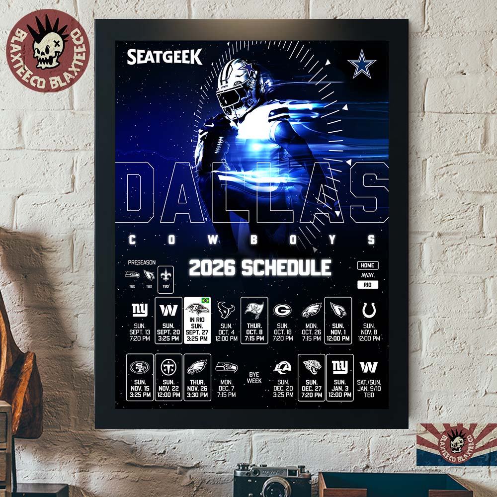 Dallas Cowboys NFL 2026 Season Schedule All Kickoffs Home Decor Poster Canvas