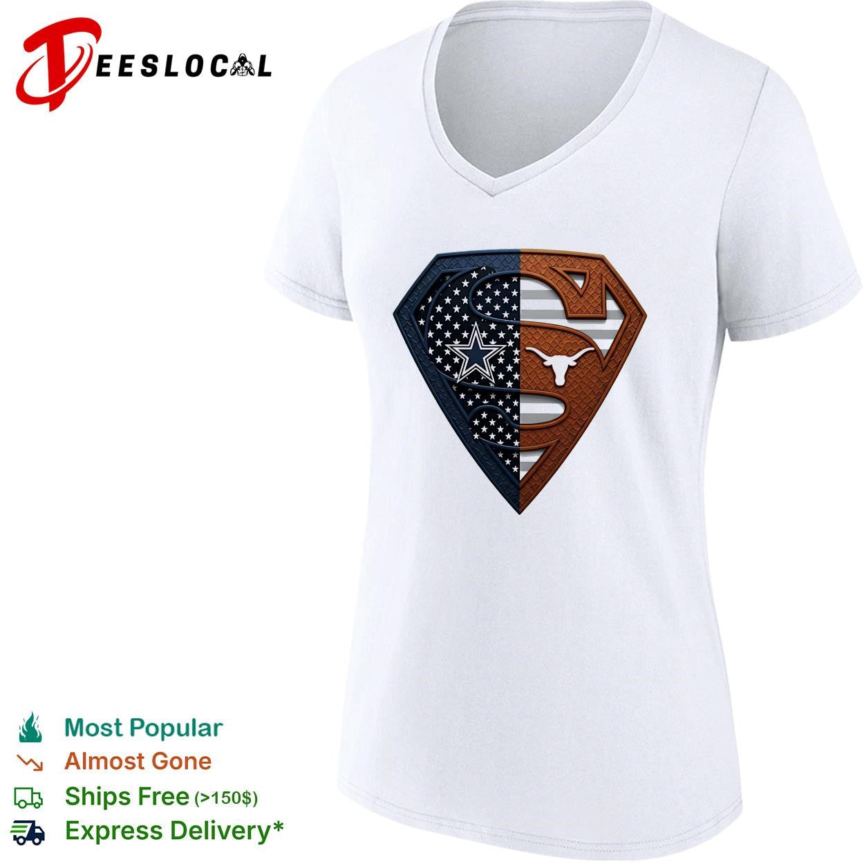 Dallas Cowboys Texas Longhorns Superman shield split dual fan logo shirt