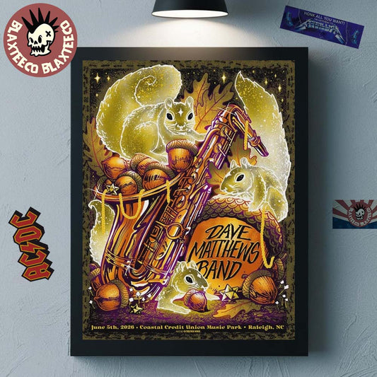 Dave Matthews Band Raleigh North Carolina 2026 Gig Poster At Coastal Credit Union Music Park On June 5 2026 Home Decor Poster Canvas