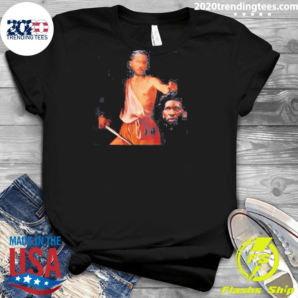David With The Head Of Goliath Jalen Brunson Joel Embiid New York Knicks Basketball Parody Shirt