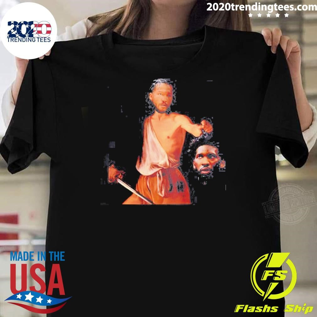 David With The Head Of Goliath Jalen Brunson Joel Embiid New York Knicks Basketball Parody Shirt