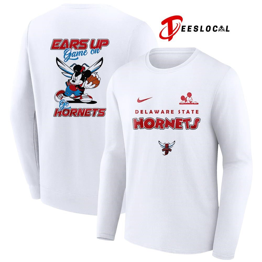 Delaware State Hornets x Mickey Mouse ears up game on shirt