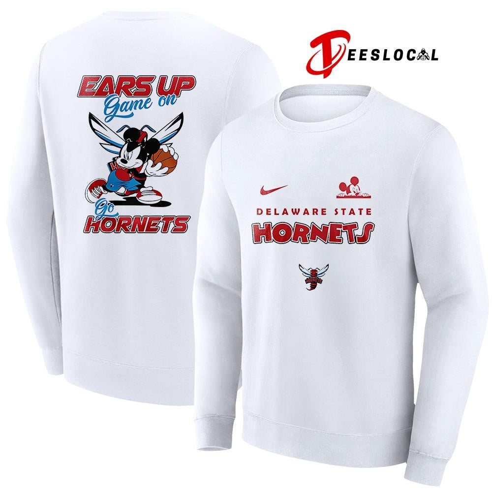 Delaware State Hornets x Mickey Mouse ears up game on shirt