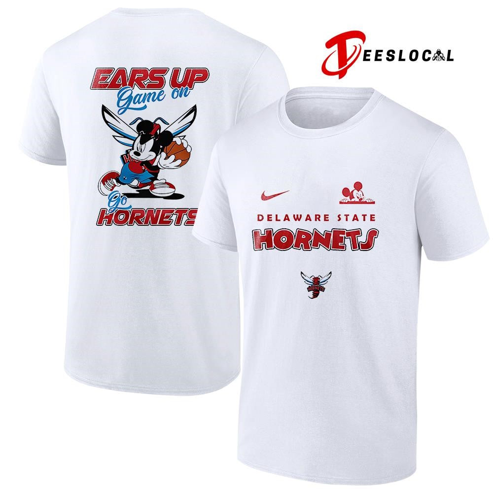 Delaware State Hornets x Mickey Mouse ears up game on shirt