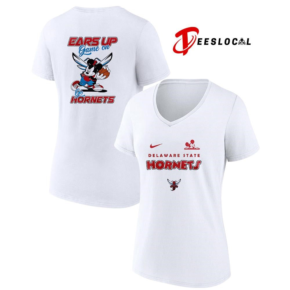 Delaware State Hornets x Mickey Mouse ears up game on shirt