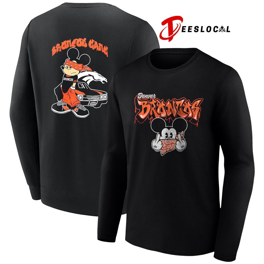 Denver Broncos x Gangsta Mickey Mouse middle finger shirt