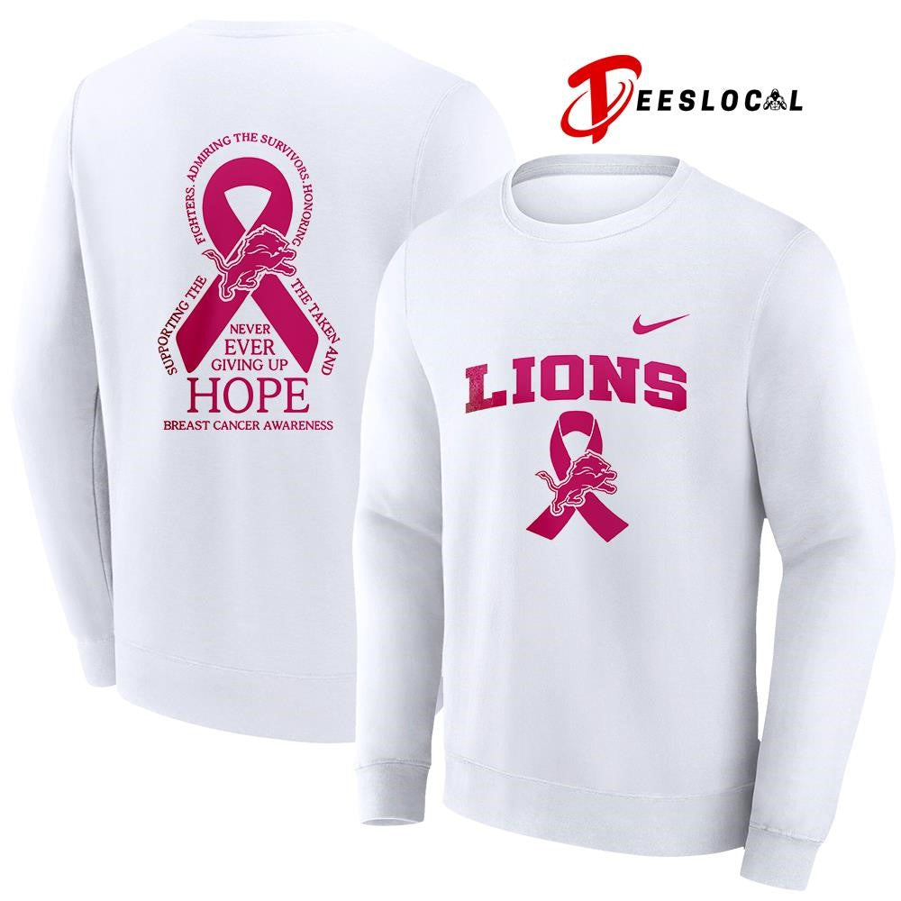 Detroit Lions never ever giving up hope breast cancer awareness shirt
