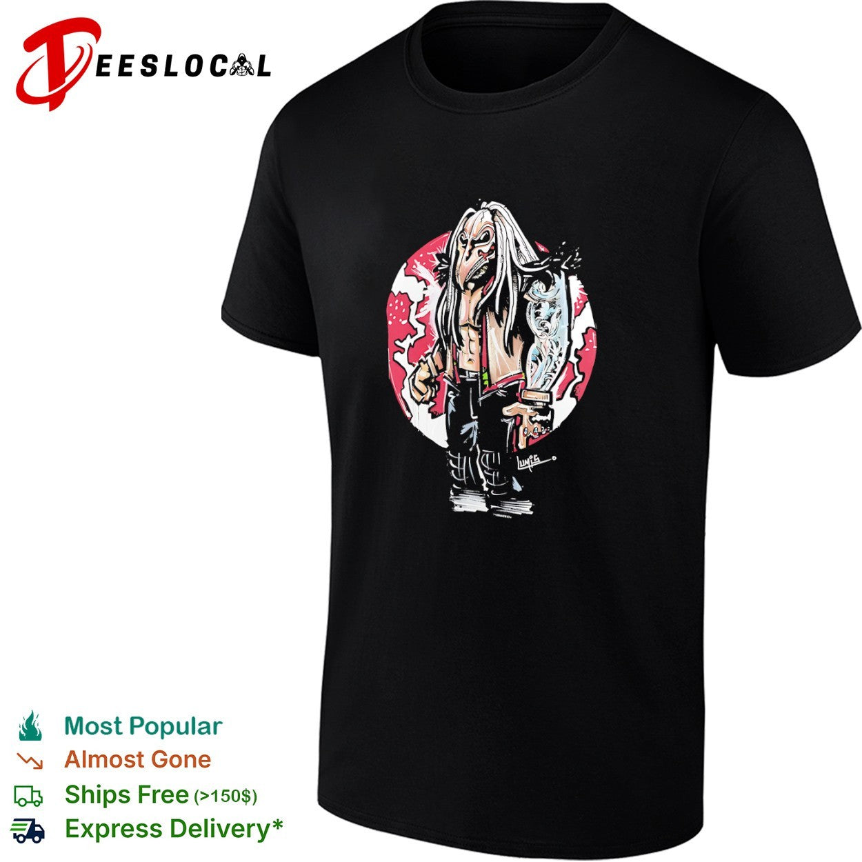 Dexter Lumis WWE wrestling mask and tattoo shirt