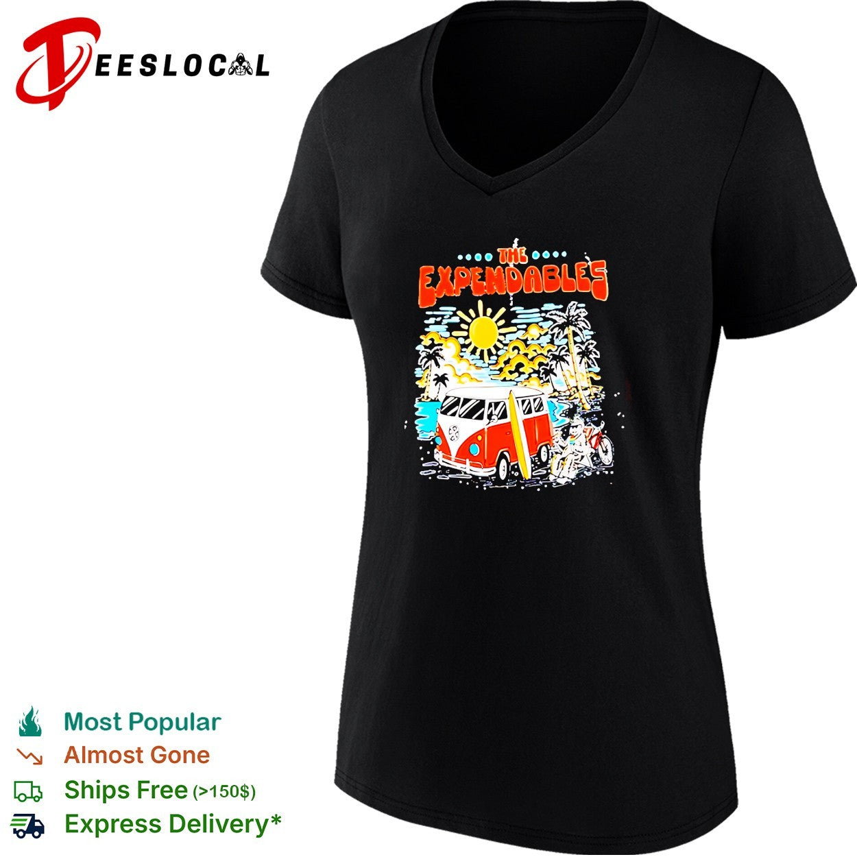 Retro van tropical beach surfboard palm tree vintage concert art shirt