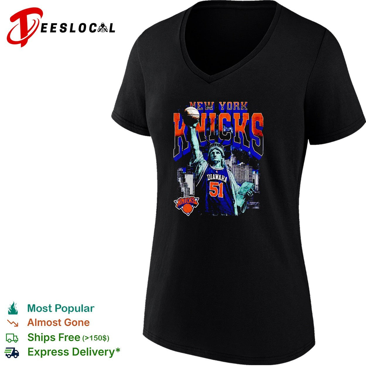 Diawara 51 New York Knicks Statue of Liberty skyline basketball shirt