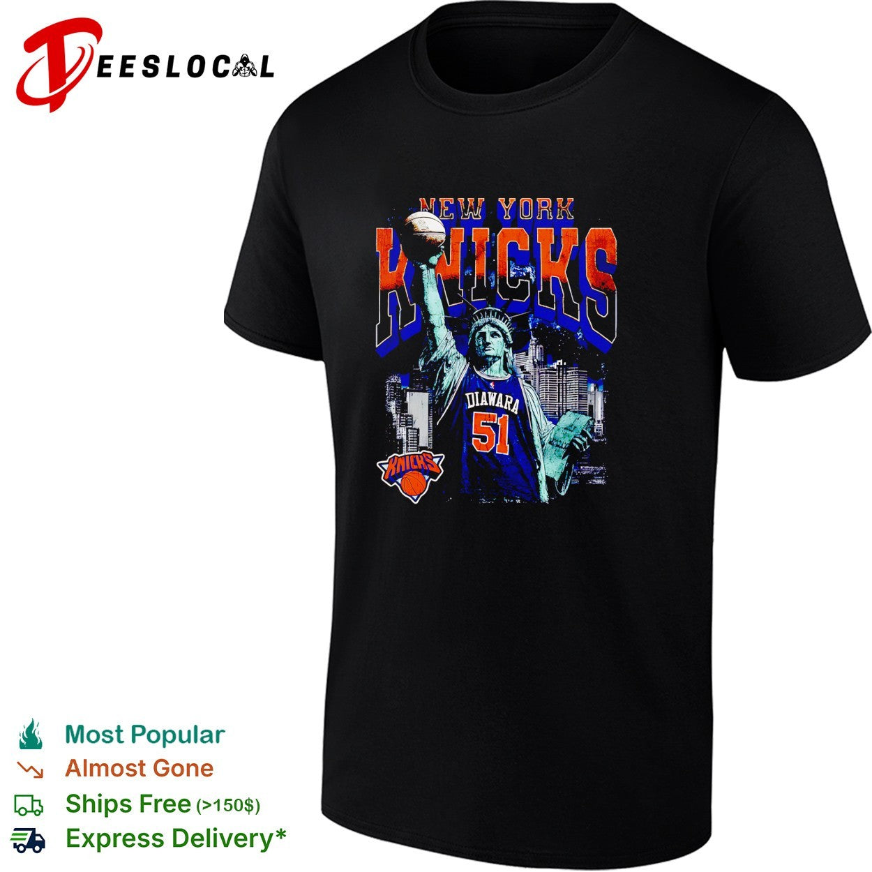 Diawara 51 New York Knicks Statue of Liberty skyline basketball shirt