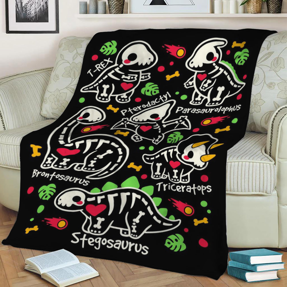Dinosaur skeletons Fleece Throw Blanket