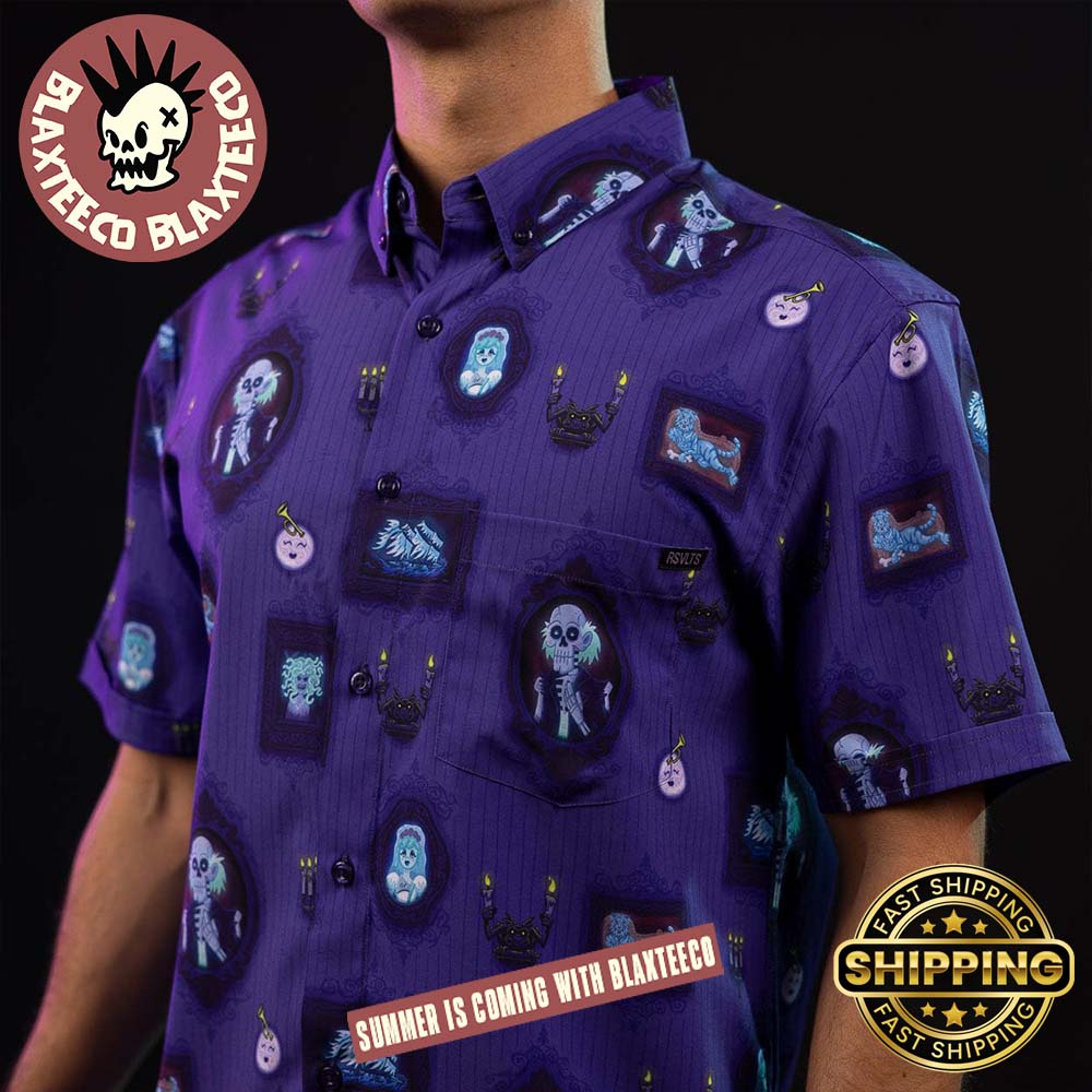 Disney Haunted Mansion RSVLTS Ghostly Gallery Button Short Sleeve Hawaiian Shirt
