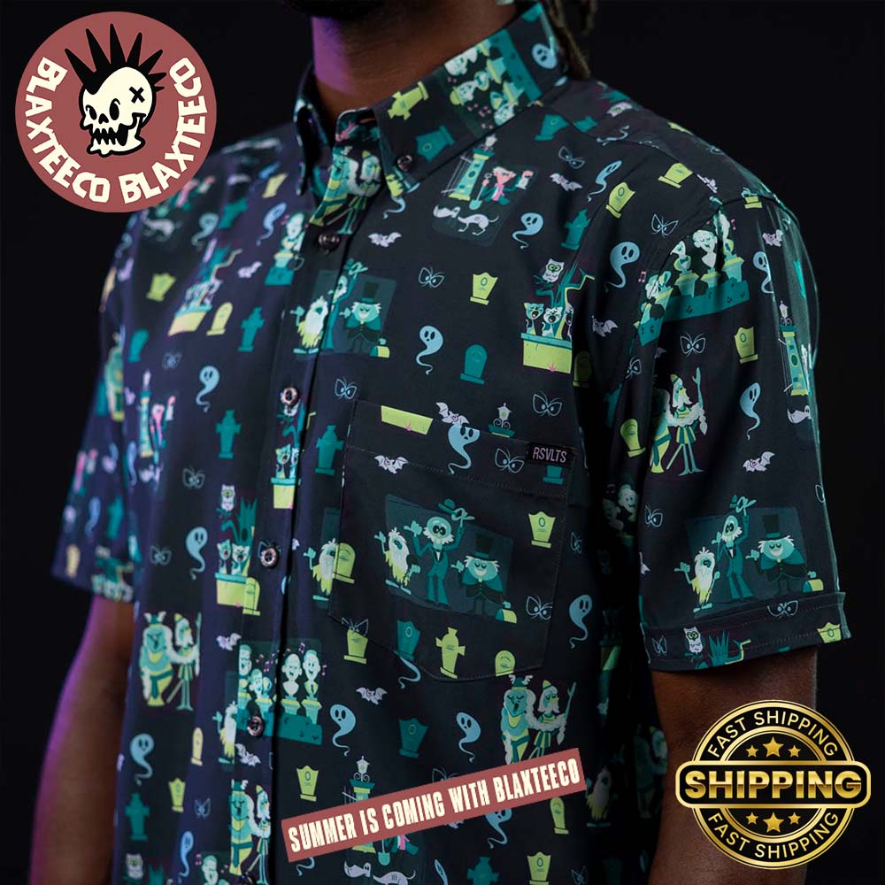 Disney Haunted Mansion RSVLTS Grim Grinning Graveyard Button Short Sleeve Hawaiian Shirt