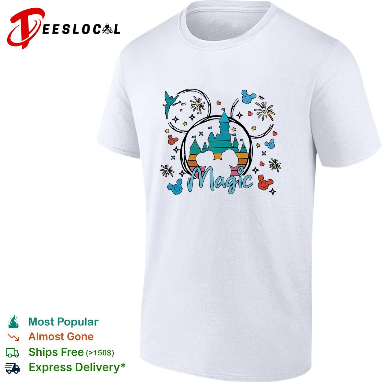 Disney Magic castle Mickey Mouse silhouette fireworks illustration graphic shirt