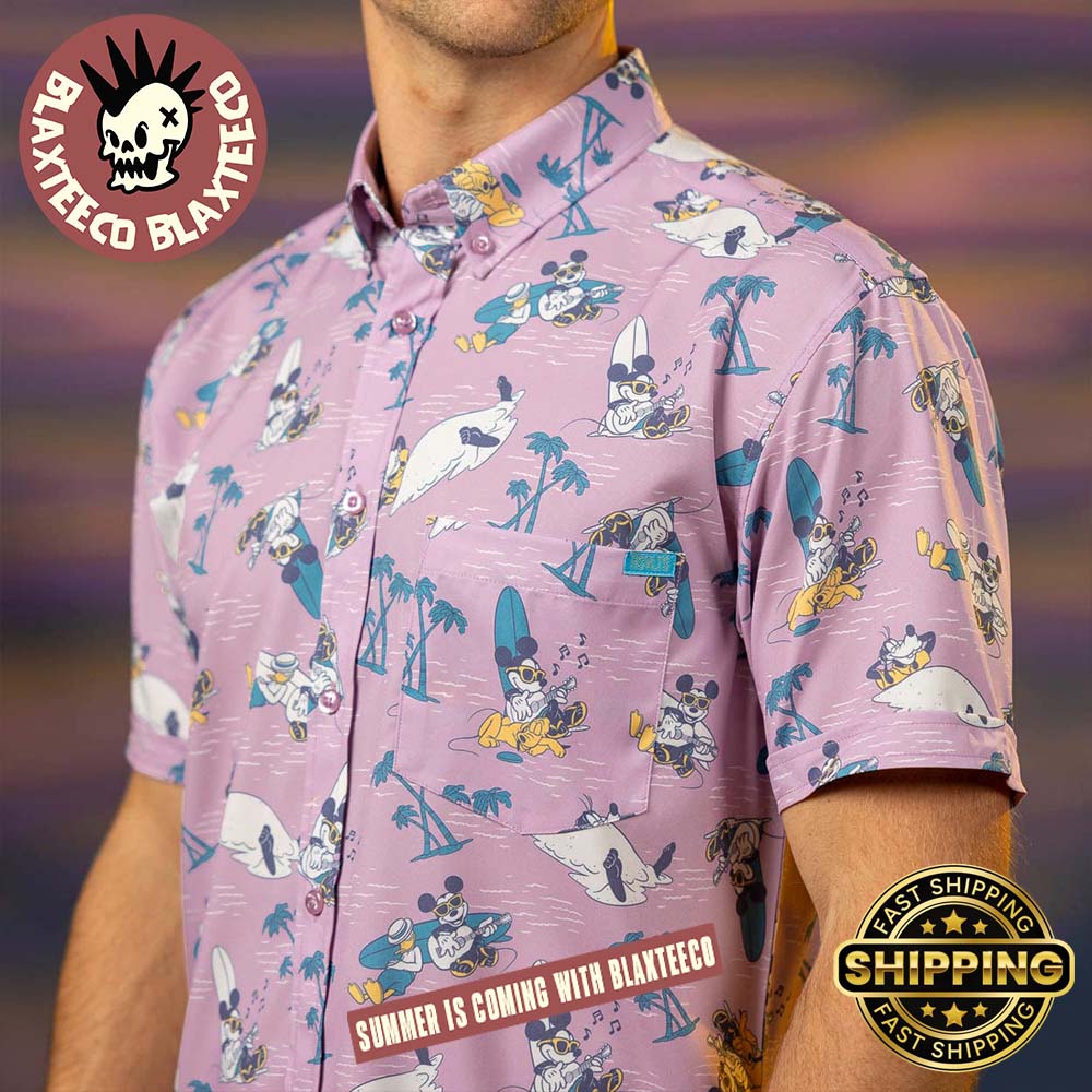 Disney RSVLTS Mickey Mouse Shore Looks Relaxin Button Short Sleeve Hawaiian Shirt