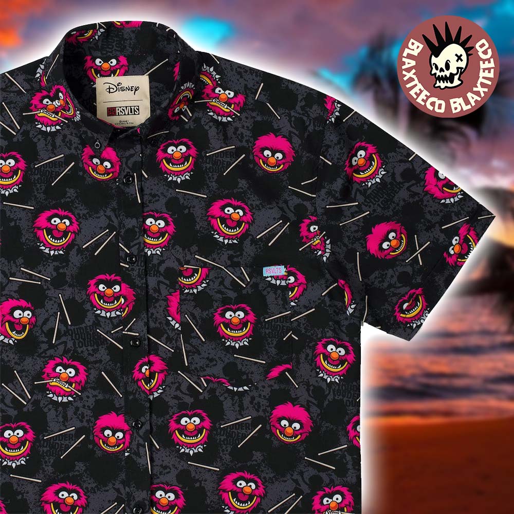 Disney The Muppets RSVLTS Animal Faces Pattern Button Short Sleeve Hawaiian Shirt