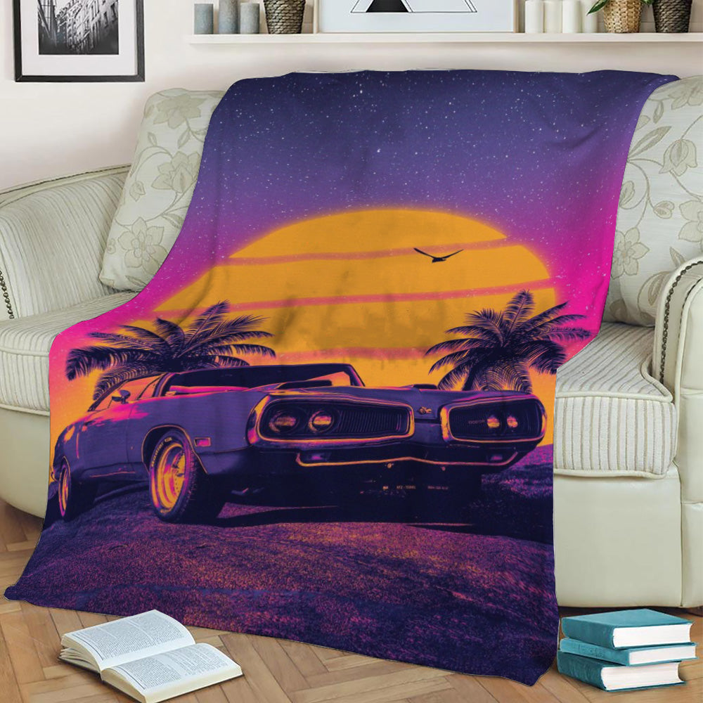 Dodge Car Synthwave Fleece Throw Blanket