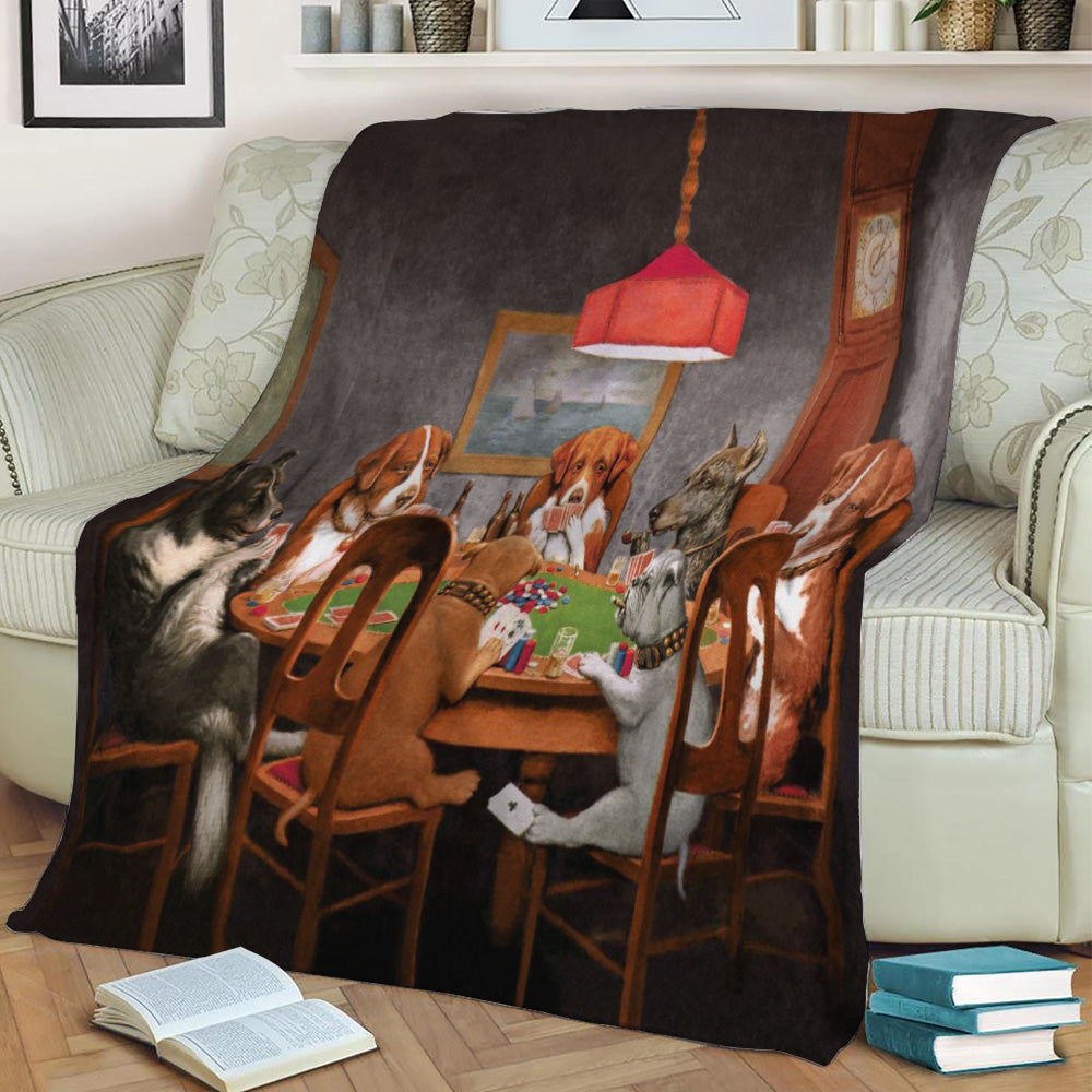 Dogs Playing Poker Fleece Throw Blanket