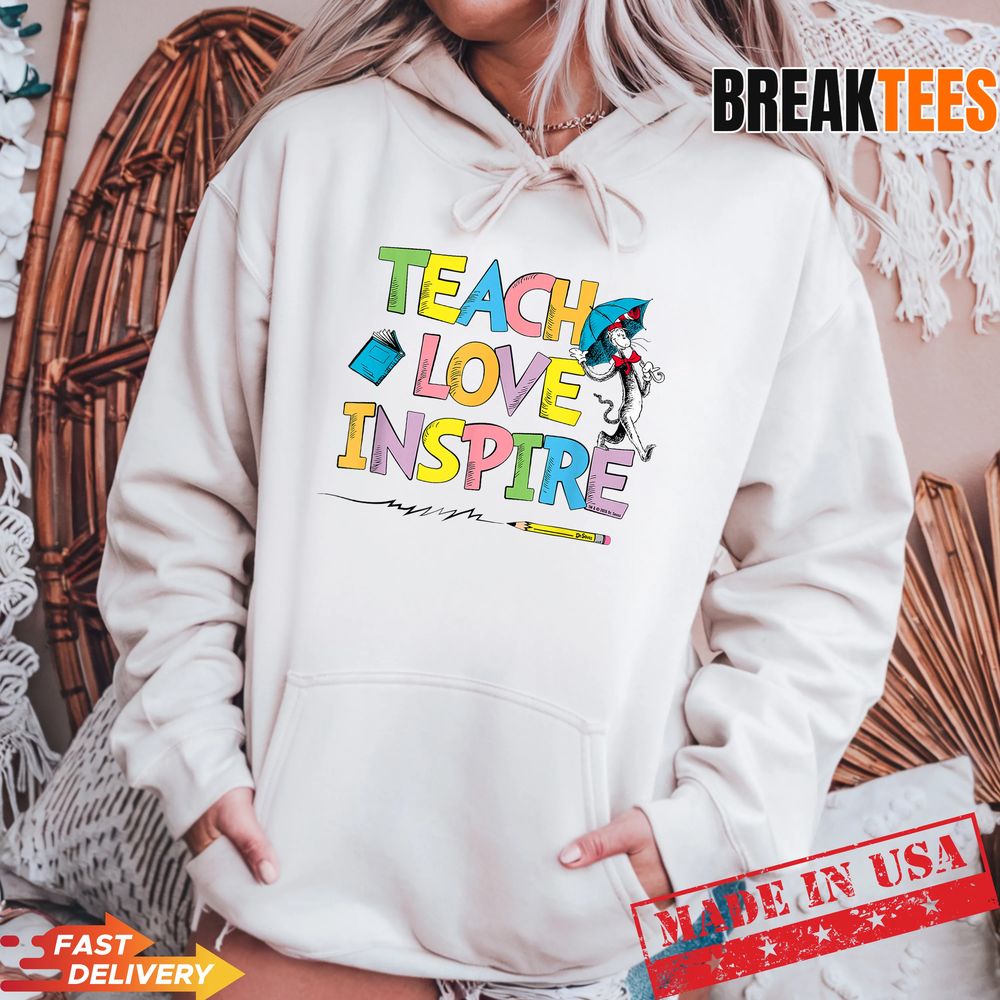 Dr Seuss Merch Shop Cat Hat Teach Love Inspire T-Shirt