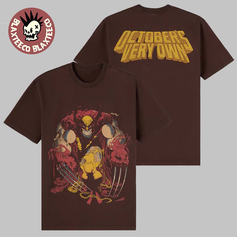 Drake OVO X Marvel Wolverine Masthead Dark Chocolate Two Sided T-Shirt