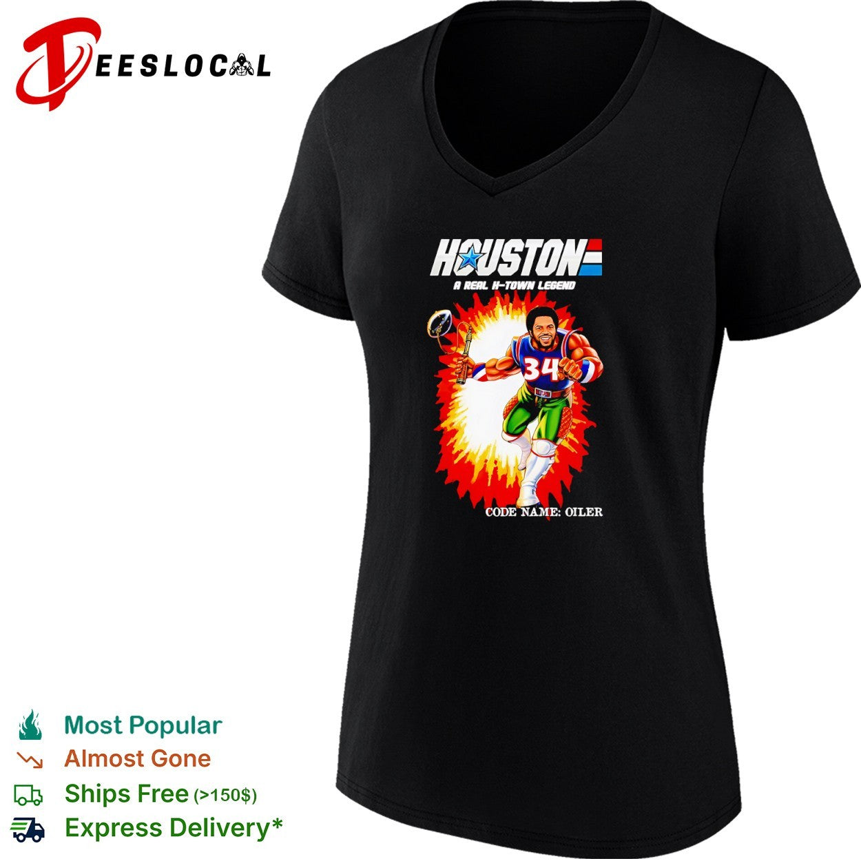 Earl Campbell Houston Oilers NFL GI Joe Parody Houston A Real H-town Legend Oiler shirt