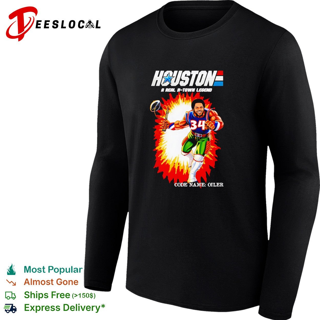 Earl Campbell Houston Oilers NFL GI Joe Parody Houston A Real H-town Legend Oiler shirt
