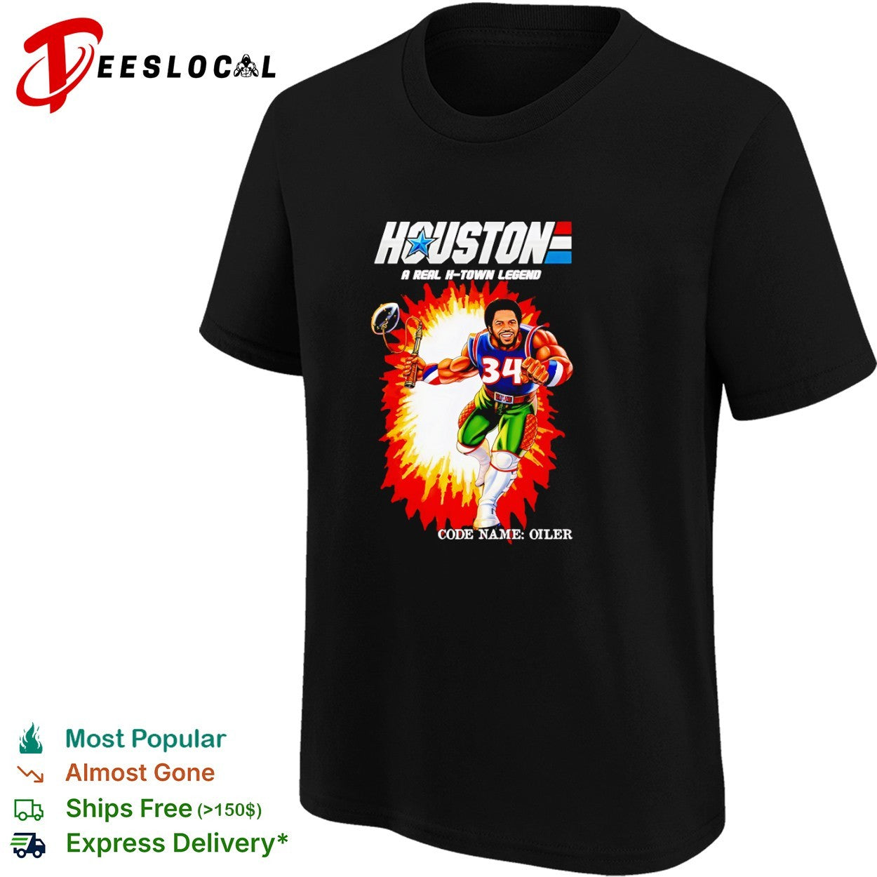 Earl Campbell Houston Oilers NFL GI Joe Parody Houston A Real H-town Legend Oiler shirt