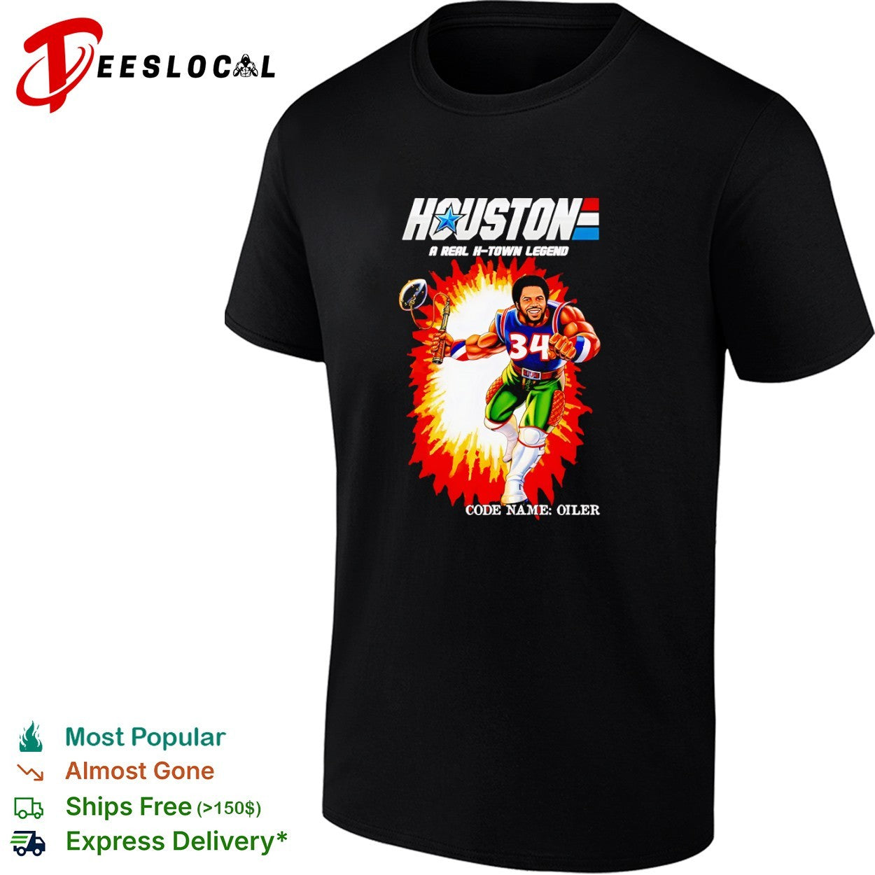 Earl Campbell Houston Oilers NFL GI Joe Parody Houston A Real H-town Legend Oiler shirt