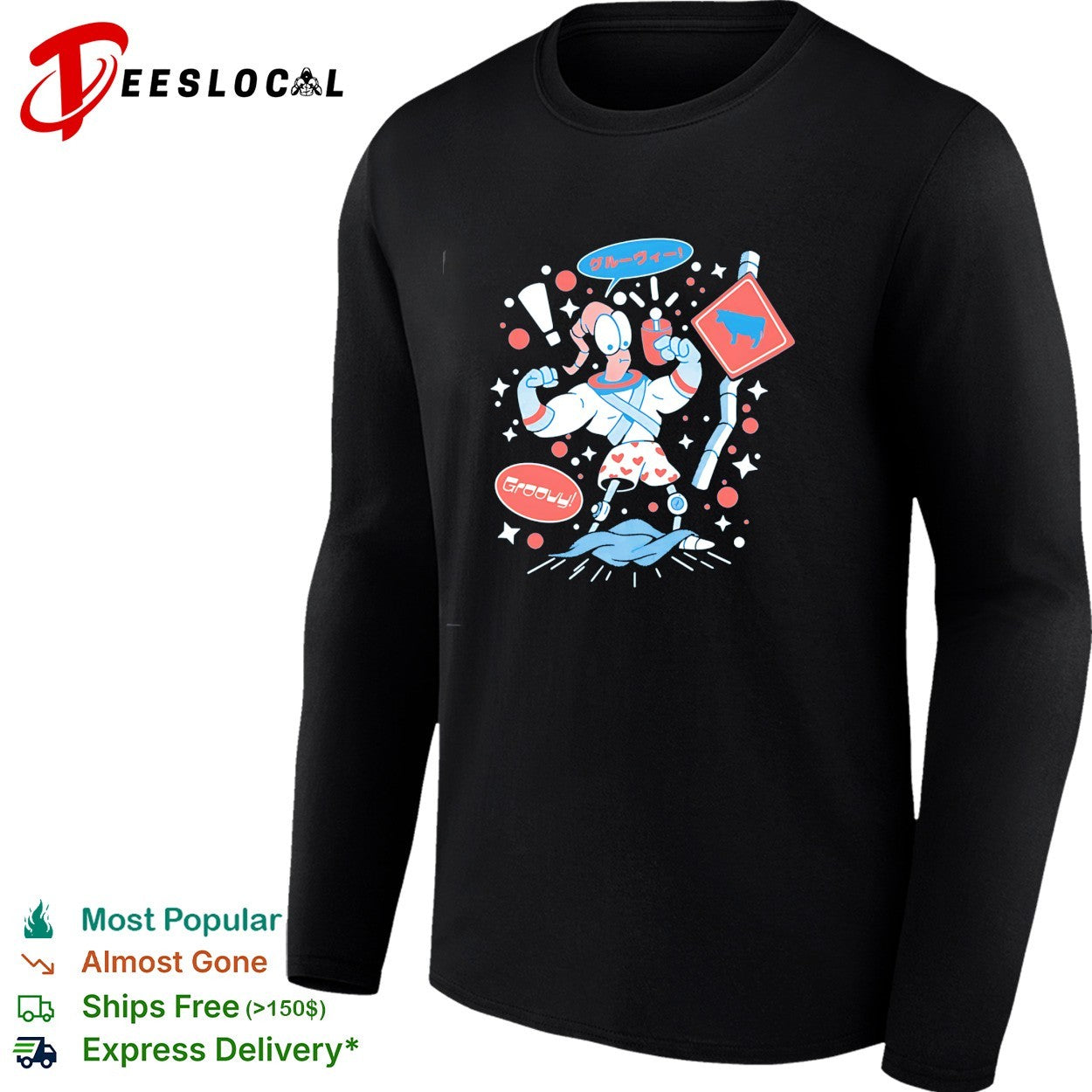 Earthworm Jim Groovy Japanese kanji cartoon humor shirt