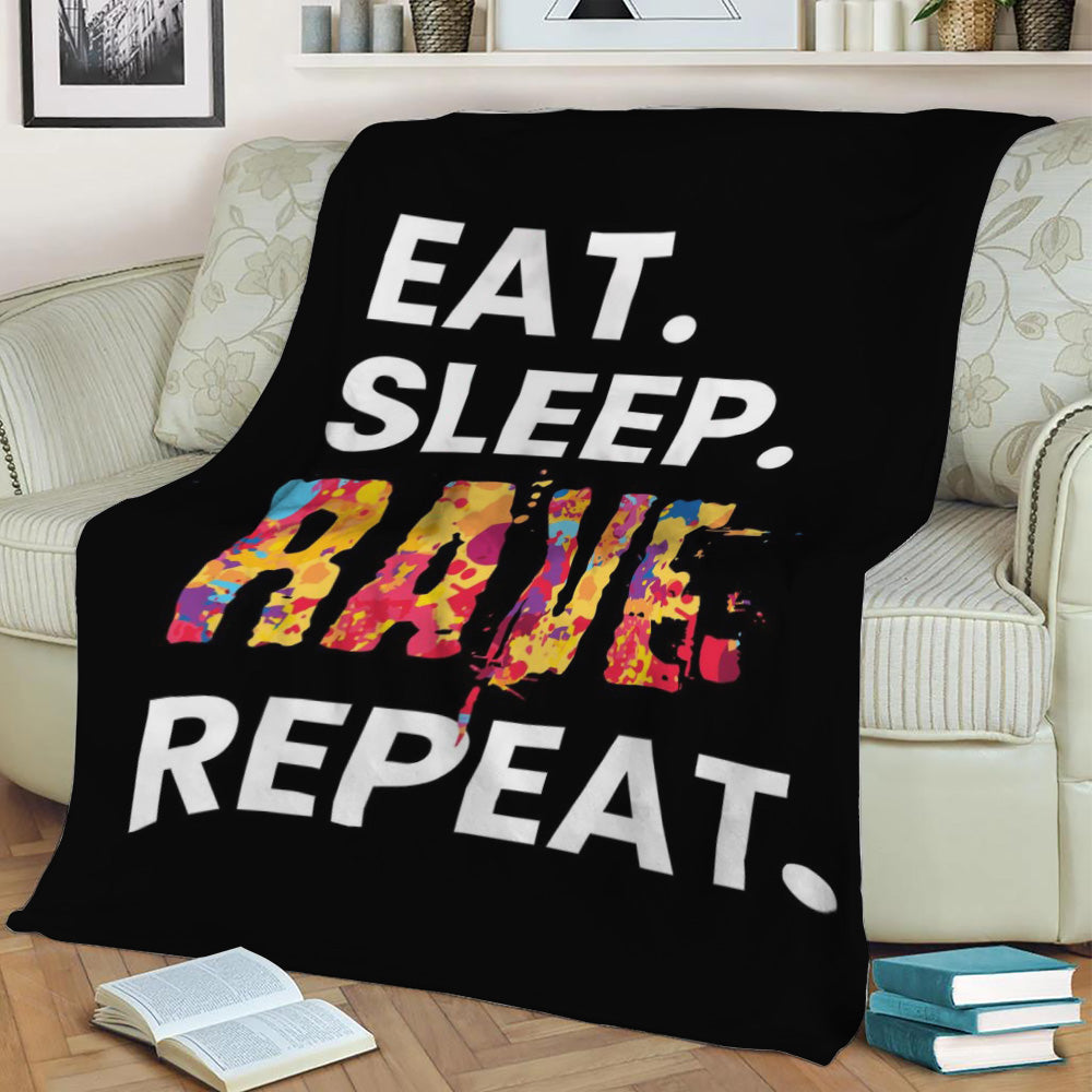 Eat Sleep Rave Repeat Edm Fleece Throw Blanket