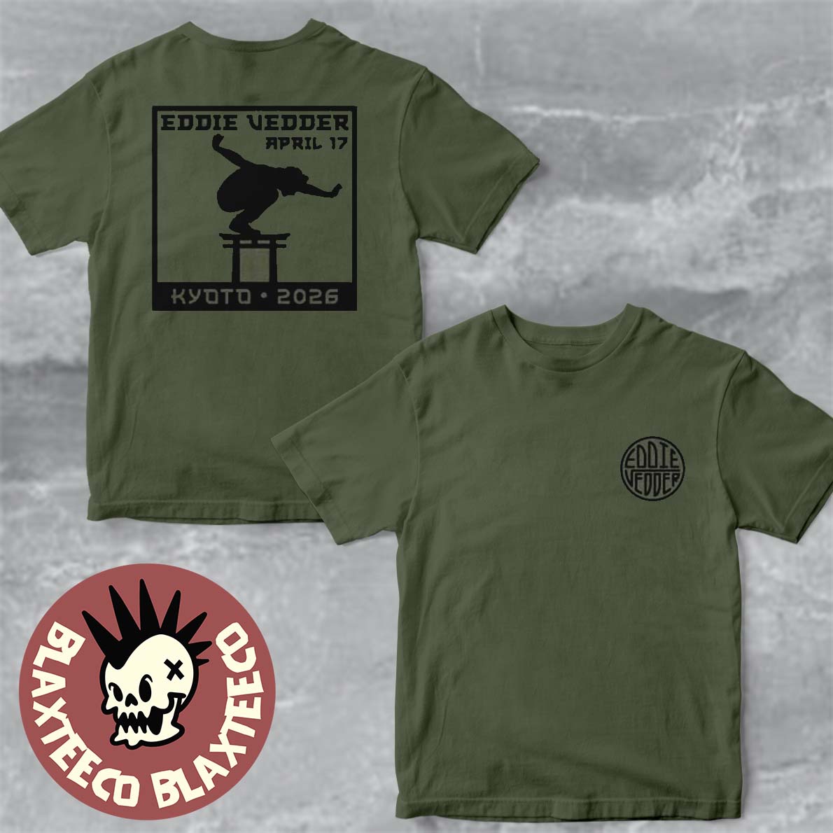 Eddie Vedder Kyoto Japan 2026 Hanko Event Tee At Rohm Theatre Kyoto On April 17 2026 Green T-Shirt