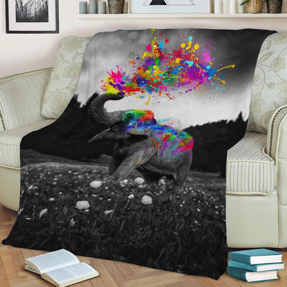 Elephant Color Splash Fleece Throw Blanket