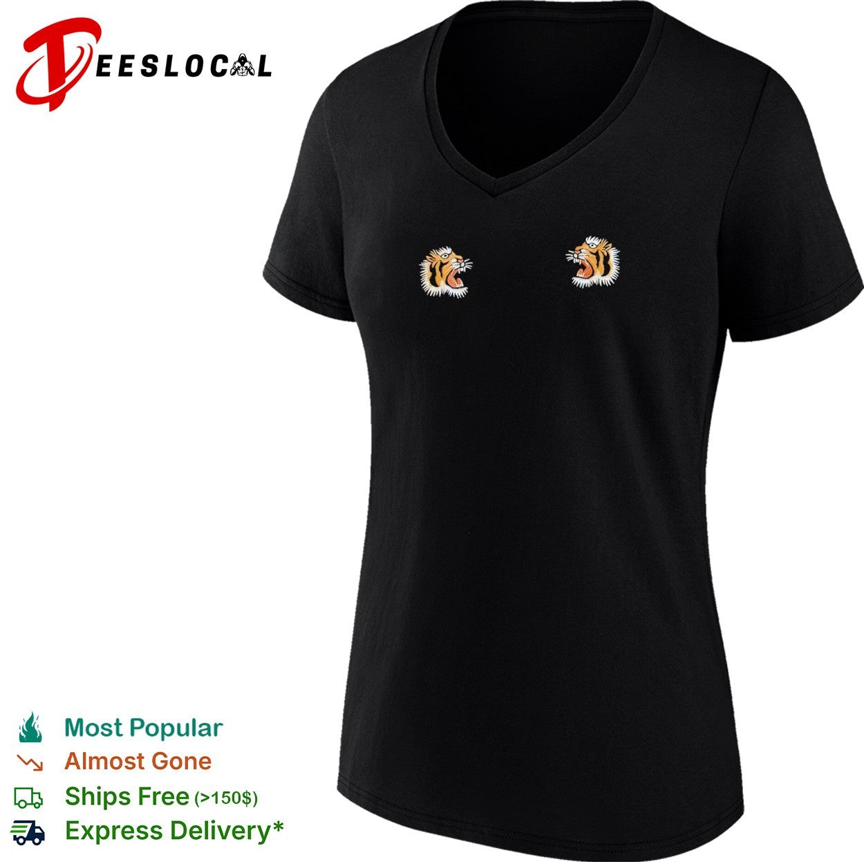 Embroidered Tiger Head Design on Black Apparel Premium Quality Cotton Crewneck shirt